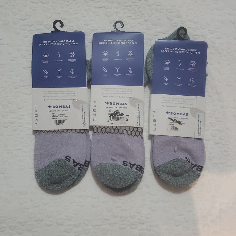 /3/ BOMBAS TRI-BLOCK ANKLE SOCKS /UNISEX/ SIZE: LARGE - Picture 2 of 3